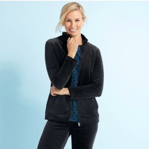 Talbots Black Velour Athletic Jacket Black Full Zip EUC S😍